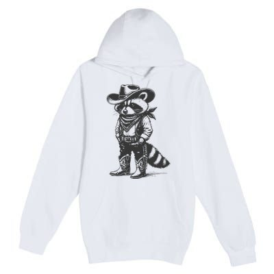 Vintage Raccoon Cowboy Cowgirl Trash Panda Western Country Gift Premium Pullover Hoodie