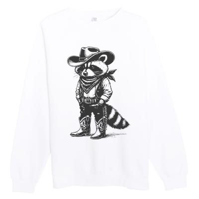 Vintage Raccoon Cowboy Cowgirl Trash Panda Western Country Gift Premium Crewneck Sweatshirt