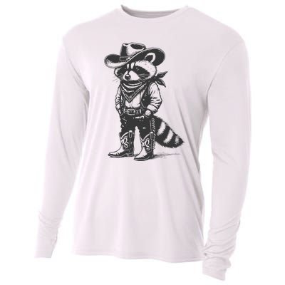 Vintage Raccoon Cowboy Cowgirl Trash Panda Western Country Gift Cooling Performance Long Sleeve Crew