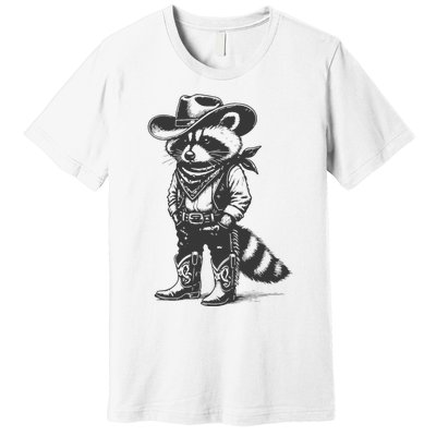 Vintage Raccoon Cowboy Cowgirl Trash Panda Western Country Gift Premium T-Shirt