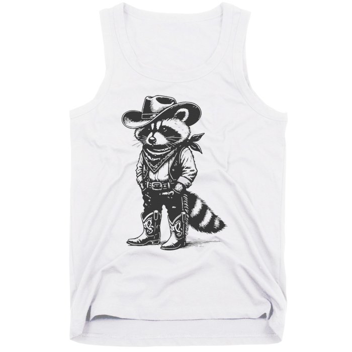 Vintage Raccoon Cowboy Cowgirl Trash Panda Western Country Gift Tank Top