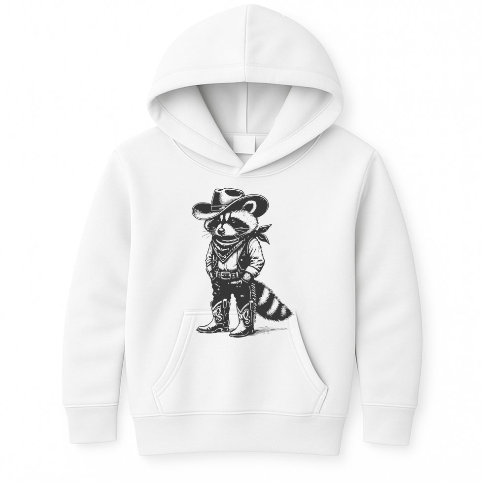 Vintage Raccoon Cowboy Cowgirl Trash Panda Western Country Gift Kids Hoodie