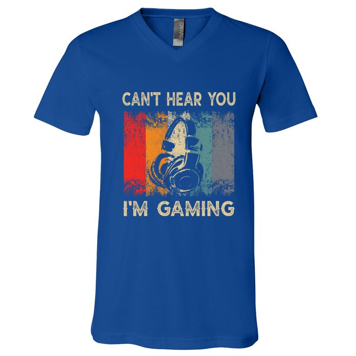 Vintage Retro Can't Hear You I'm Gaming Gift Funny Gamer Gift V-Neck T-Shirt