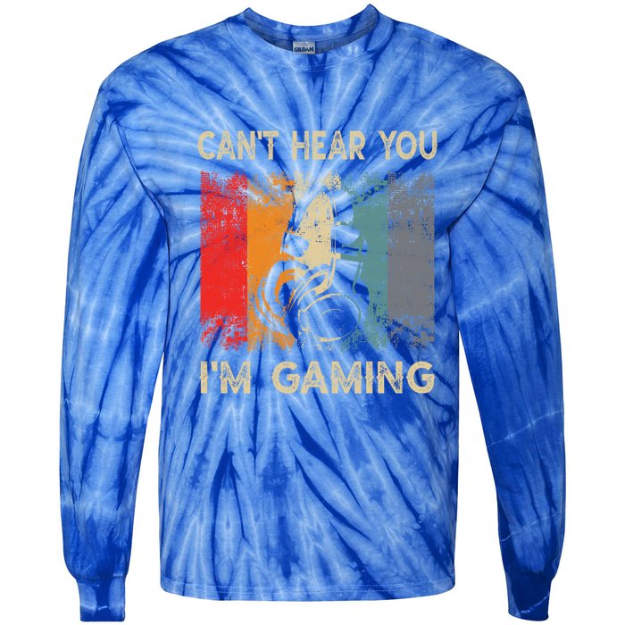 Vintage Retro Can't Hear You I'm Gaming Gift Funny Gamer Gift Tie-Dye Long Sleeve Shirt