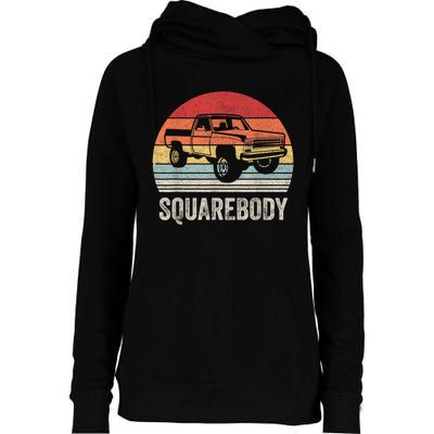 Vintage Retro Classic Square Body Squarebody Truck Womens Funnel Neck Pullover Hood