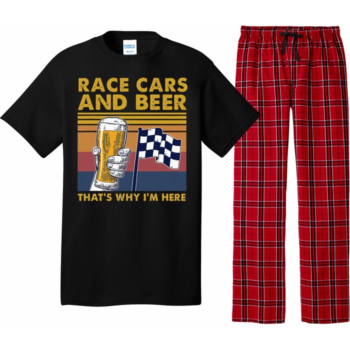 Vintage Race Cars Checkered Flag Beer That's Why I'm Here Pajama Set