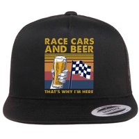 Vintage Race Cars Checkered Flag Beer That's Why I'm Here Flat Bill Trucker Hat