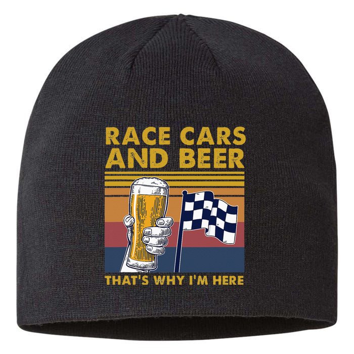 Vintage Race Cars Checkered Flag Beer That's Why I'm Here Sustainable Beanie