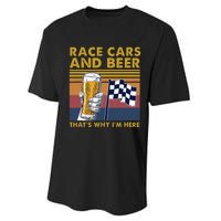 Vintage Race Cars Checkered Flag Beer That's Why I'm Here Performance Sprint T-Shirt