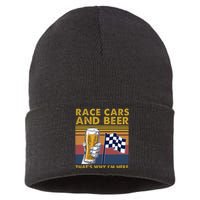 Vintage Race Cars Checkered Flag Beer That's Why I'm Here Sustainable Knit Beanie