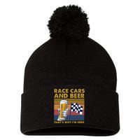 Vintage Race Cars Checkered Flag Beer That's Why I'm Here Pom Pom 12in Knit Beanie