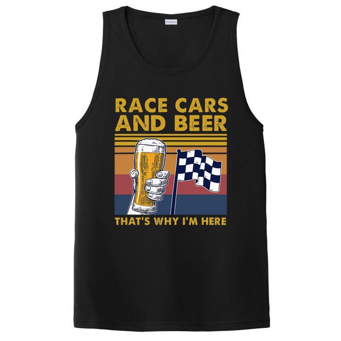 Vintage Race Cars Checkered Flag Beer That's Why I'm Here PosiCharge Competitor Tank