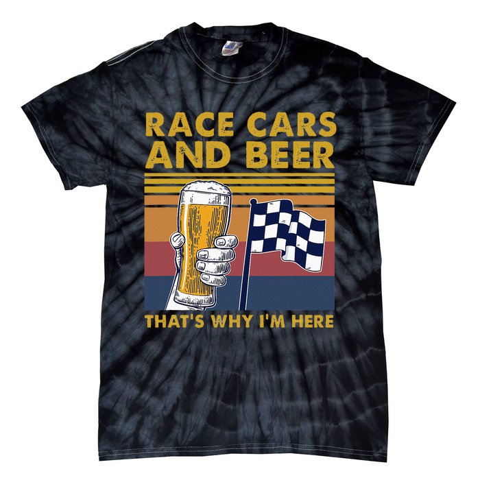 Vintage Race Cars Checkered Flag Beer That's Why I'm Here Tie-Dye T-Shirt