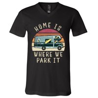 Vintage Retro Camping Transit Van V-Neck T-Shirt