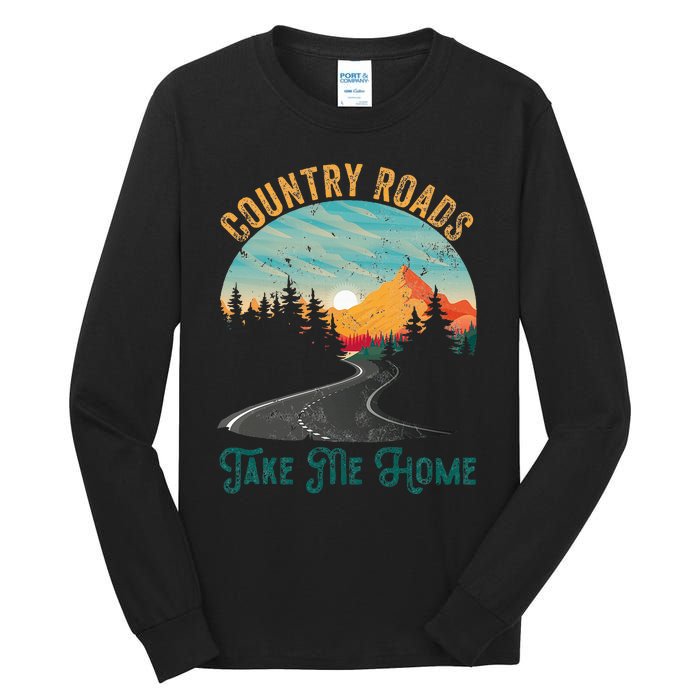 Vintage Retro Country Roads Take Me My Home Tall Long Sleeve T-Shirt