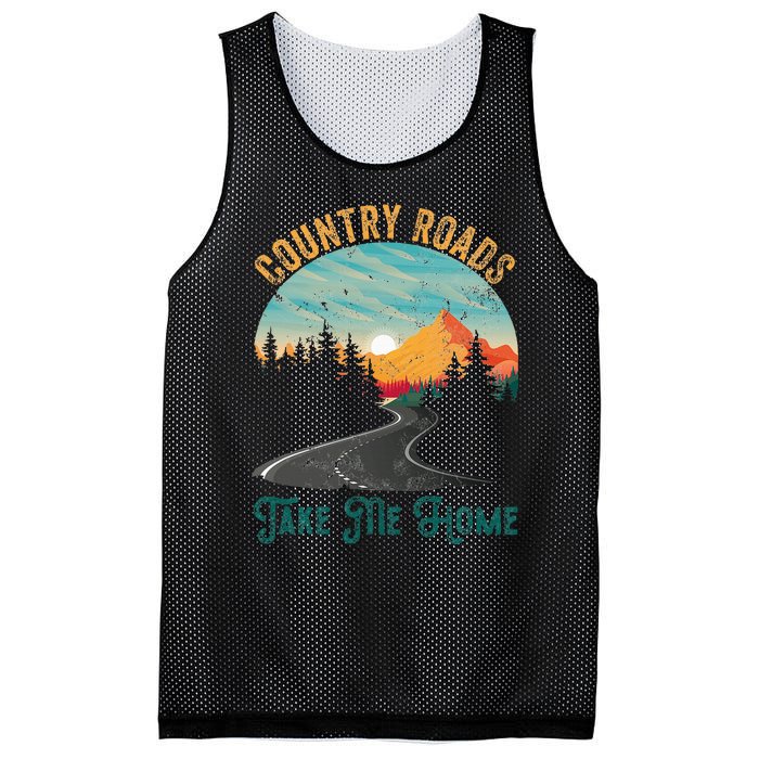 Vintage Retro Country Roads Take Me My Home Mesh Reversible Basketball Jersey Tank