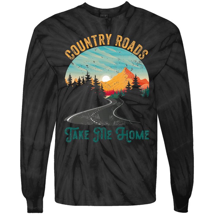 Vintage Retro Country Roads Take Me My Home Tie-Dye Long Sleeve Shirt