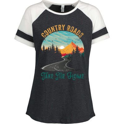 Vintage Retro Country Roads Take Me My Home Enza Ladies Jersey Colorblock Tee