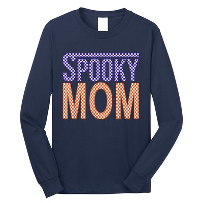 Vintage Retro Checked Ghost Boo Stay Spooky Mom Halloween Long Sleeve Shirt