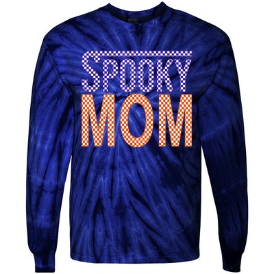 Vintage Retro Checked Ghost Boo Stay Spooky Mom Halloween Tie-Dye Long Sleeve Shirt