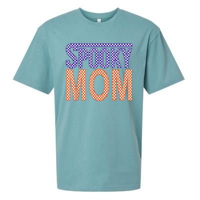 Vintage Retro Checked Ghost Boo Stay Spooky Mom Halloween Sueded Cloud Jersey T-Shirt