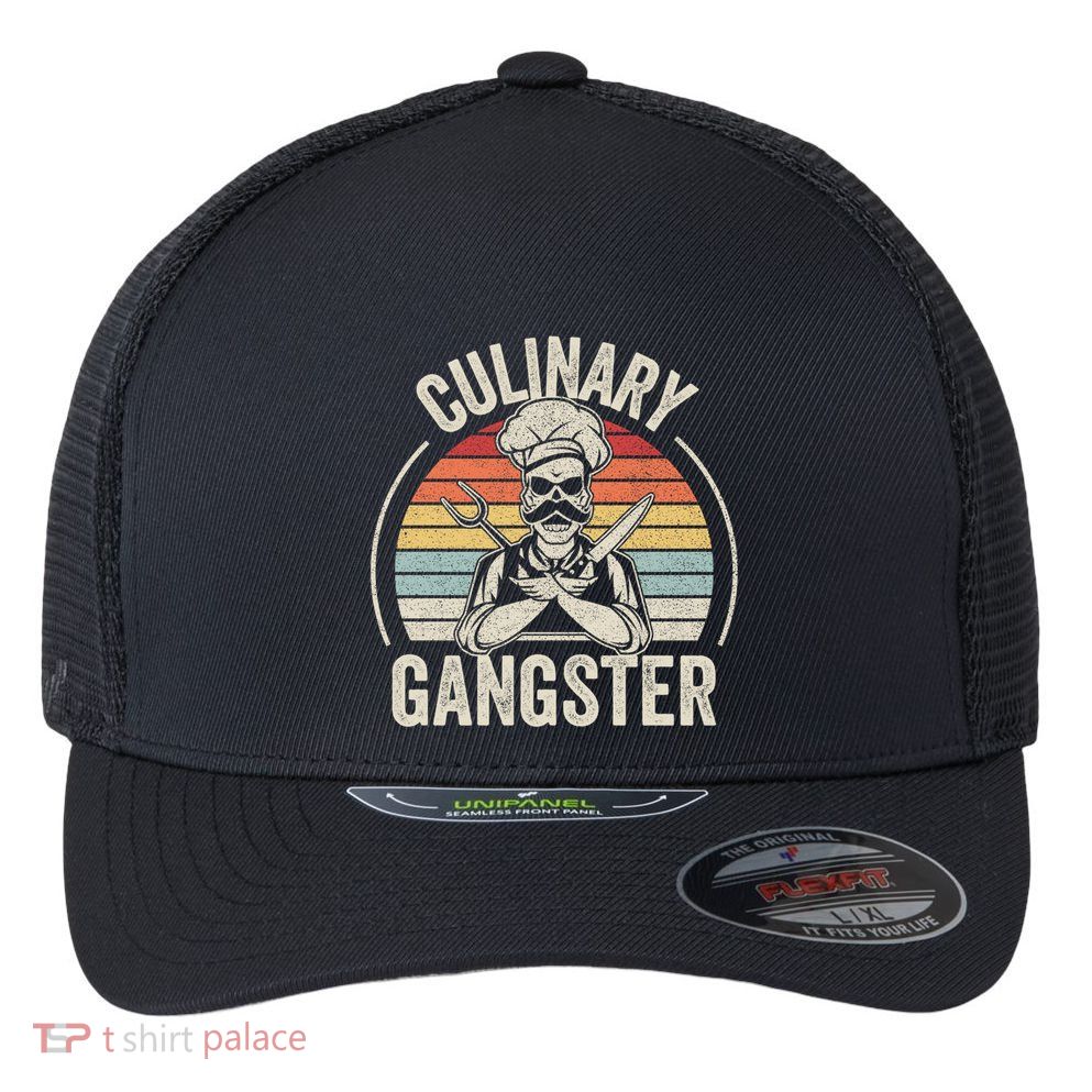 Vintage Retro Culinary Gangster Cooking Chef Bbq Cool Gift Flexfit Unipanel Trucker Cap