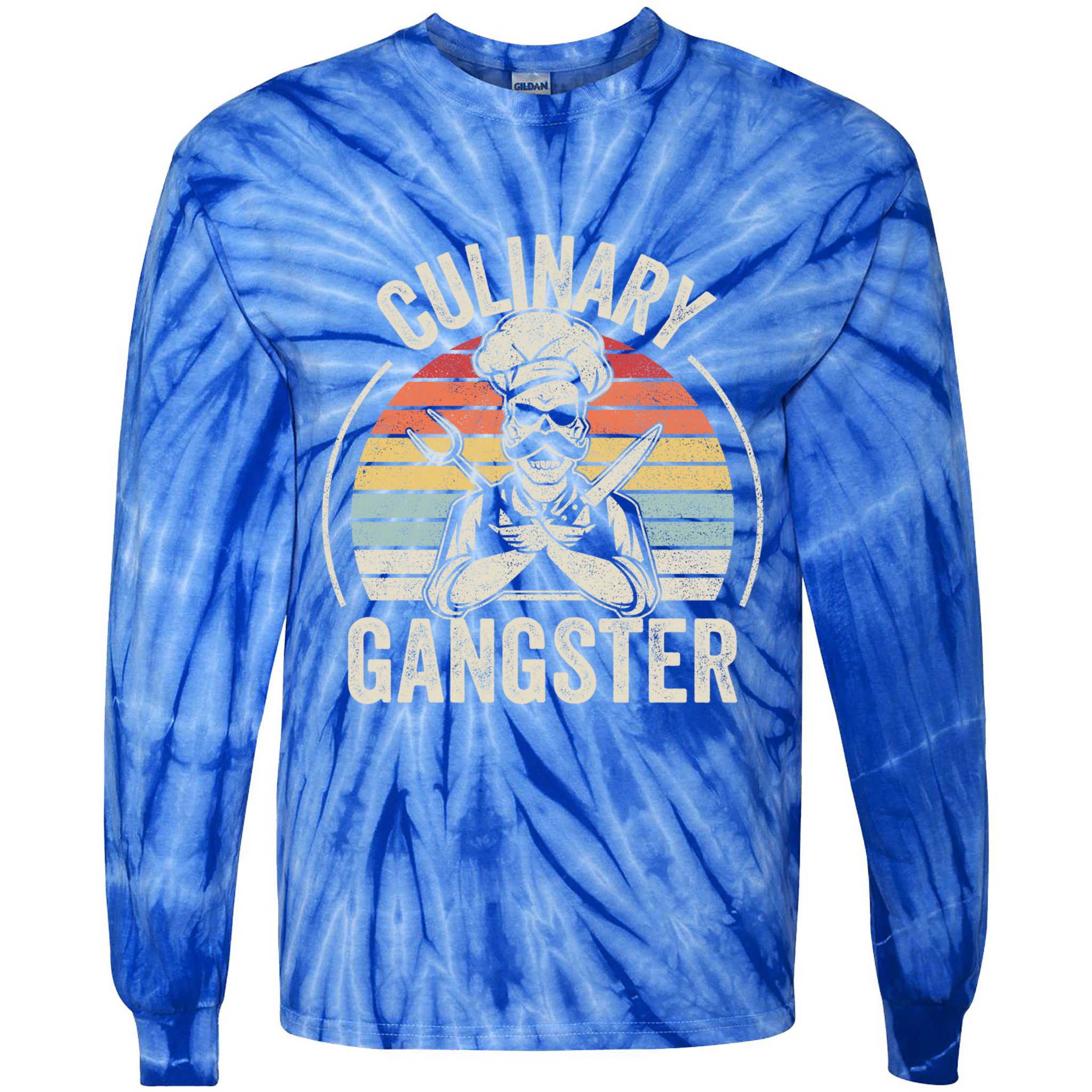 Vintage Retro Culinary Gangster Cooking Chef Bbq Cool Gift Tie-Dye Long Sleeve Shirt