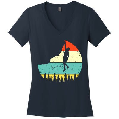 Vintage Rock Climbing Mountain Climber Women's V-Neck T-Shirt