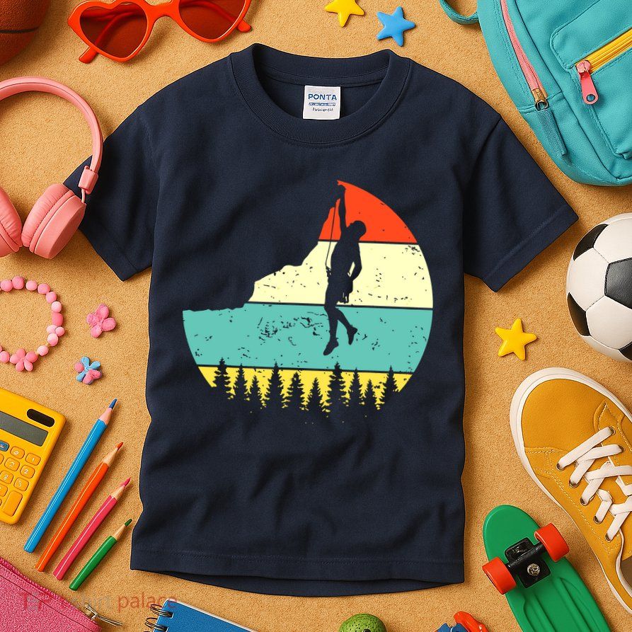Vintage Rock Climbing Mountain Climber Kids T-Shirt