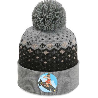 Vintage Retro Comic Style Sexy Woman Riding A Bomb The Baniff Cuffed Pom Beanie