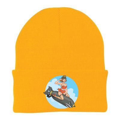 Vintage Retro Comic Style Sexy Woman Riding A Bomb Knit Cap Winter Beanie