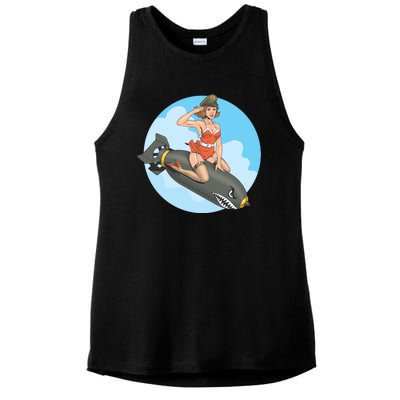 Vintage Retro Comic Style Sexy Woman Riding A Bomb Ladies PosiCharge Tri-Blend Wicking Tank