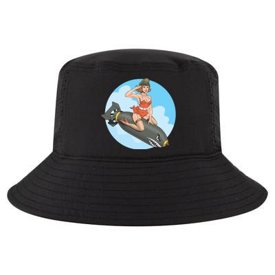 Vintage Retro Comic Style Sexy Woman Riding A Bomb Cool Comfort Performance Bucket Hat