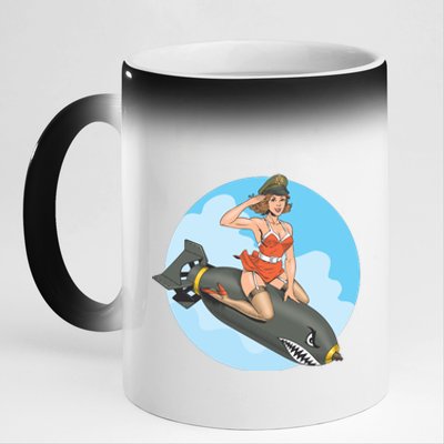 Vintage Retro Comic Style Sexy Woman Riding A Bomb 11oz Black Color Changing Mug