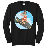 Vintage Retro Comic Style Sexy Woman Riding A Bomb Sweatshirt