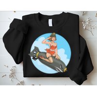 Vintage Retro Comic Style Sexy Woman Riding A Bomb Sweatshirt