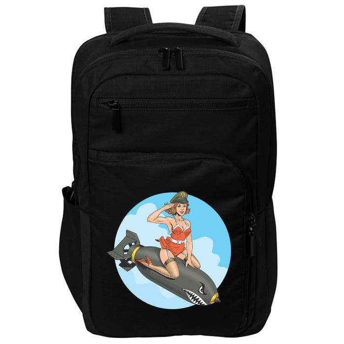 Vintage Retro Comic Style Sexy Woman Riding A Bomb Impact Tech Backpack