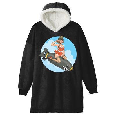 Vintage Retro Comic Style Sexy Woman Riding A Bomb Hooded Wearable Blanket