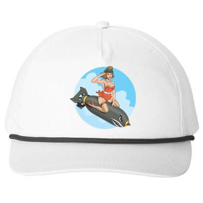 Vintage Retro Comic Style Sexy Woman Riding A Bomb Snapback Five-Panel Rope Hat