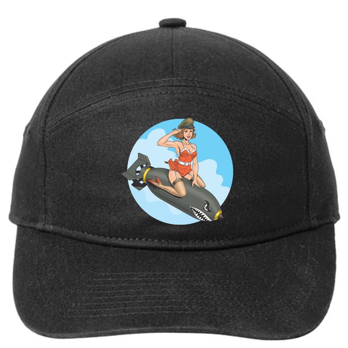 Vintage Retro Comic Style Sexy Woman Riding A Bomb 7-Panel Snapback Hat