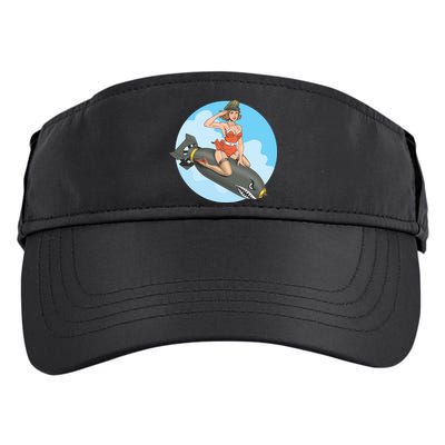 Vintage Retro Comic Style Sexy Woman Riding A Bomb Adult Drive Performance Visor