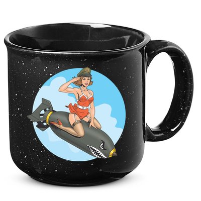 Vintage Retro Comic Style Sexy Woman Riding A Bomb 15oz Campfire Ceramic Mug
