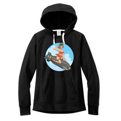 Vintage Retro Comic Style Sexy Woman Riding A Bomb Women's Fleece Hoodie