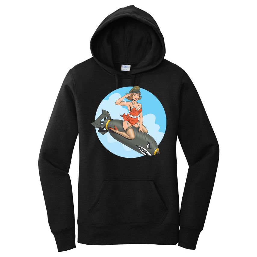 Vintage Retro Comic Style Sexy Woman Riding A Bomb Women's Pullover Hoodie