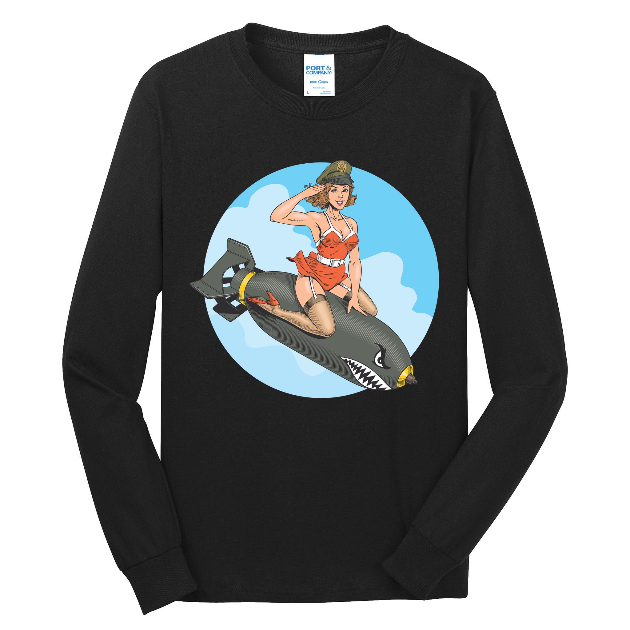 Vintage Retro Comic Style Sexy Woman Riding A Bomb Tall Long Sleeve T-Shirt