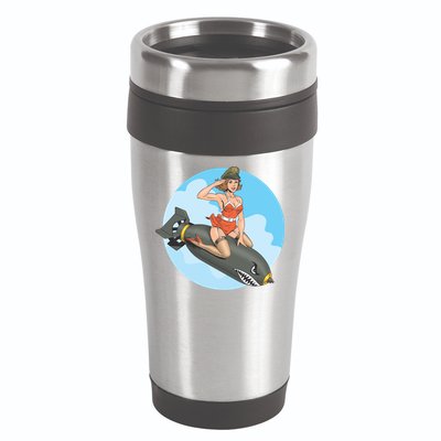 Vintage Retro Comic Style Sexy Woman Riding A Bomb 16oz Travel Tumbler