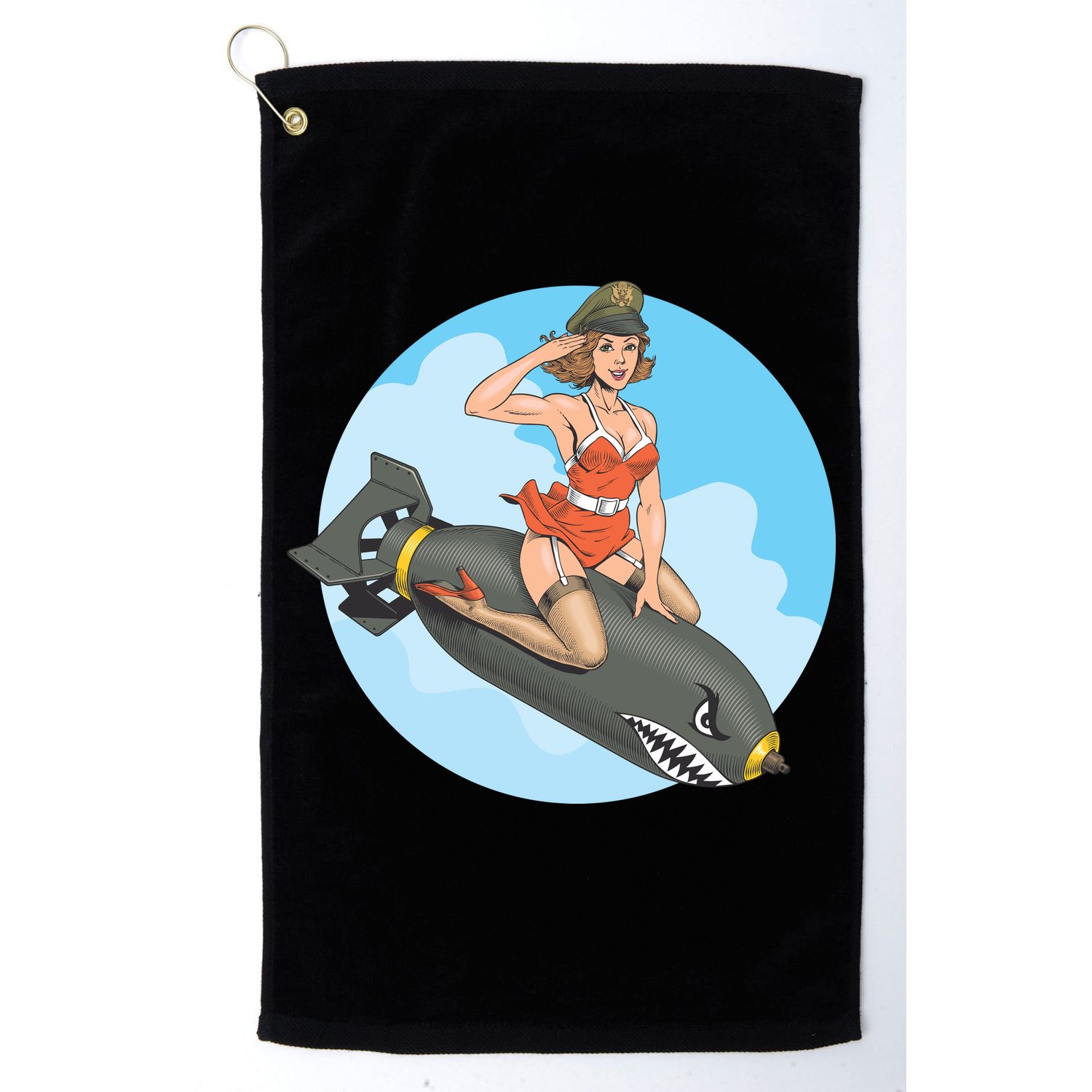 Vintage Retro Comic Style Sexy Woman Riding A Bomb Golf Towel