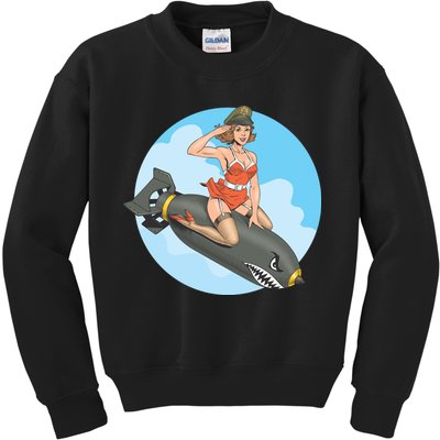Vintage Retro Comic Style Sexy Woman Riding A Bomb Kids Sweatshirt