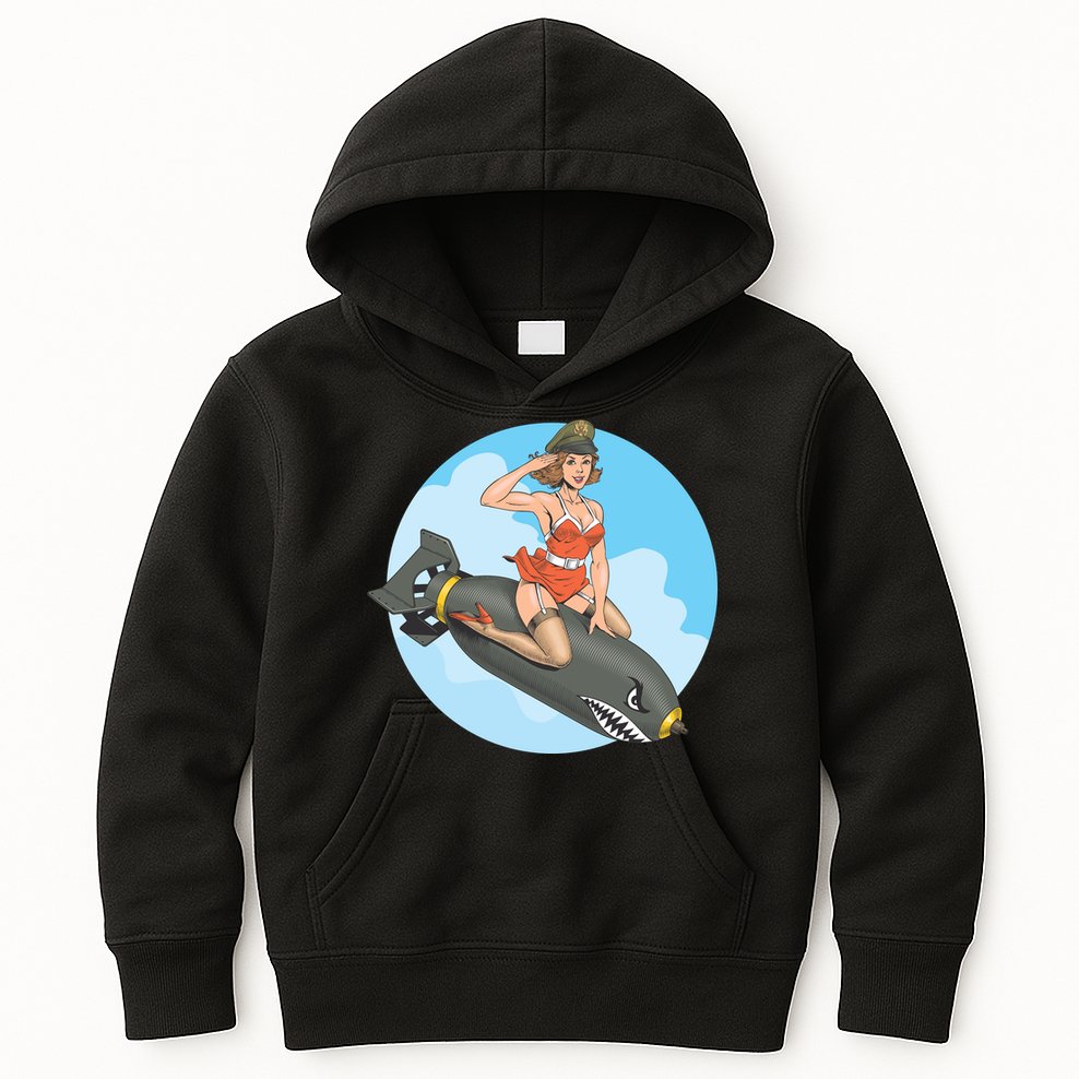 Vintage Retro Comic Style Sexy Woman Riding A Bomb Kids Hoodie