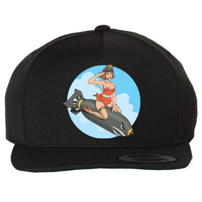 Vintage Retro Comic Style Sexy Woman Riding A Bomb Wool Snapback Cap